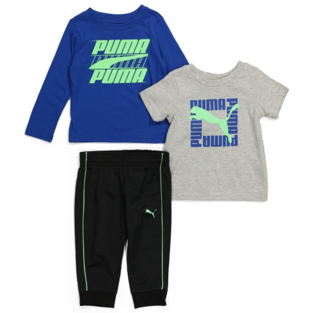PUMA Long Sleeve Tee And Tricot Jogger Set